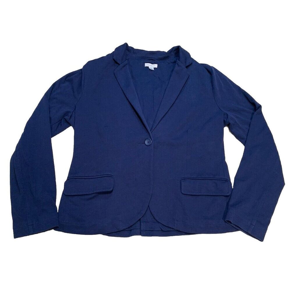 Garnet Hill Womens Blazer Size 14 Jacket Blue 100% Cotton Relaxed Casual Knit